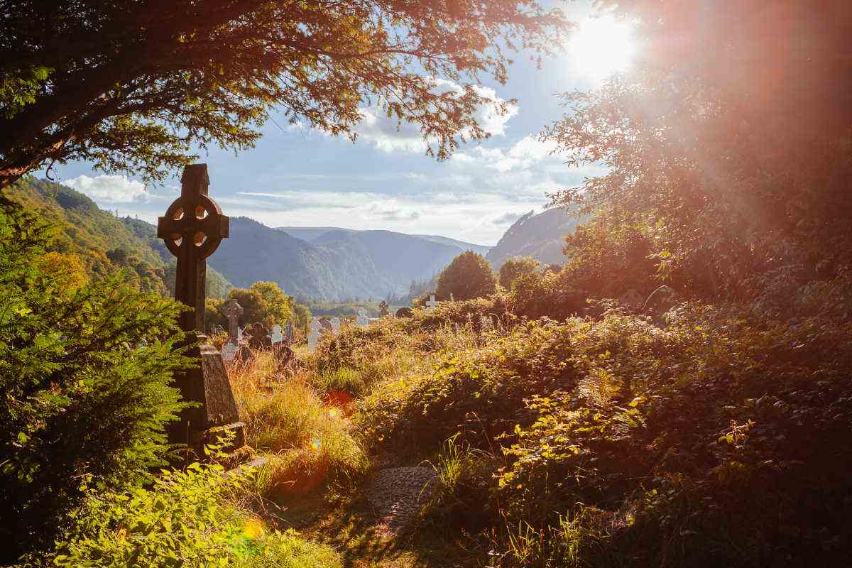 celtic high cross in glendalough in ireland
